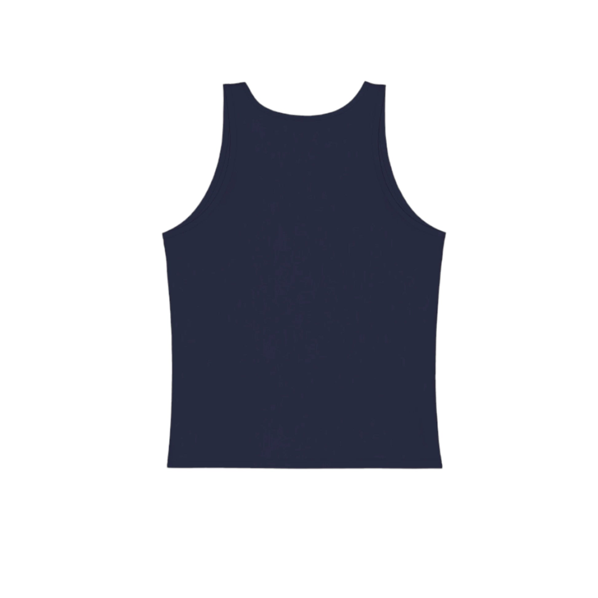 The back of the navy unisex tank top.