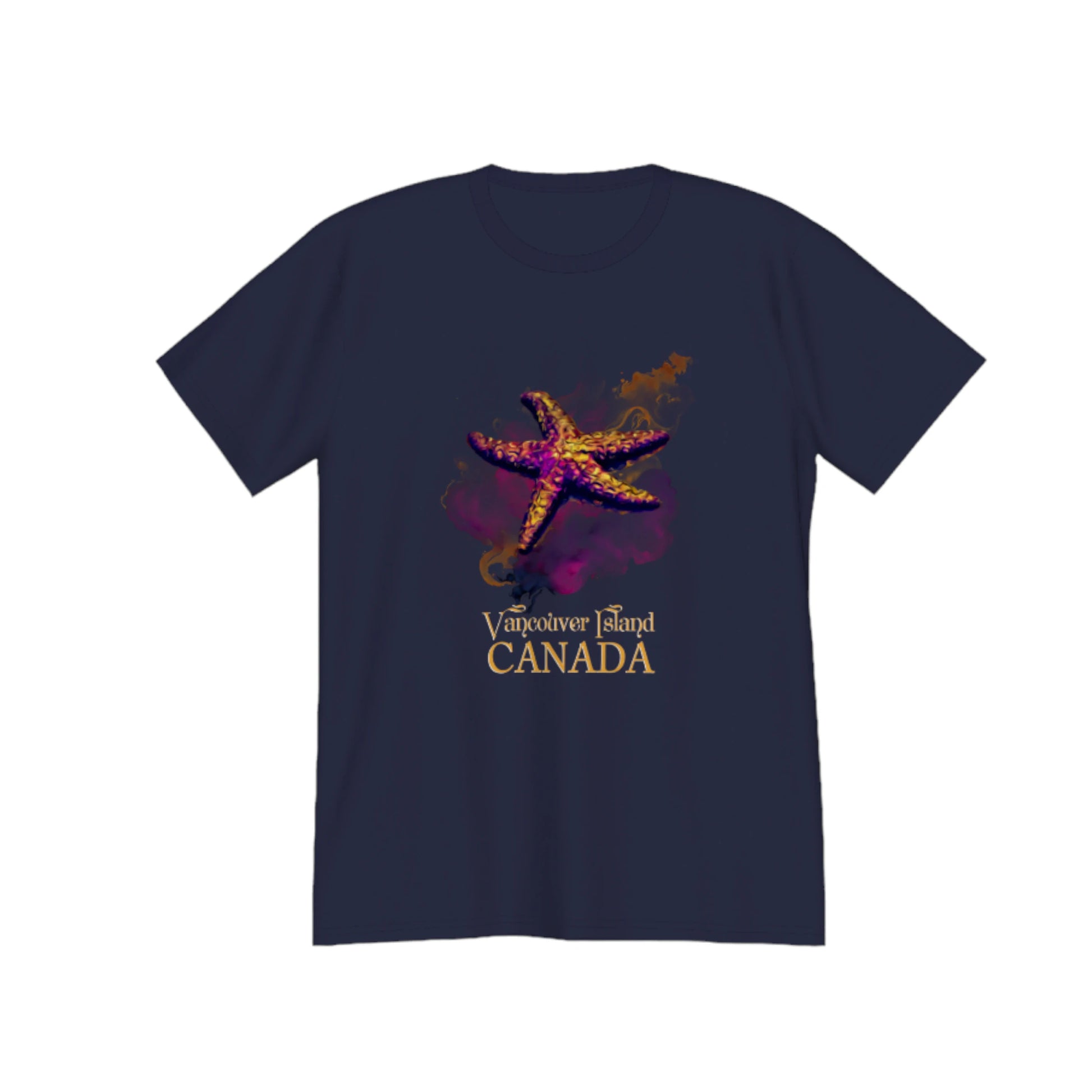 Star Track Vancouver Island Canada Premium unisex t-shirt. the image on the front is of a starfish with colourful abstract background. by van isle goddess dot com