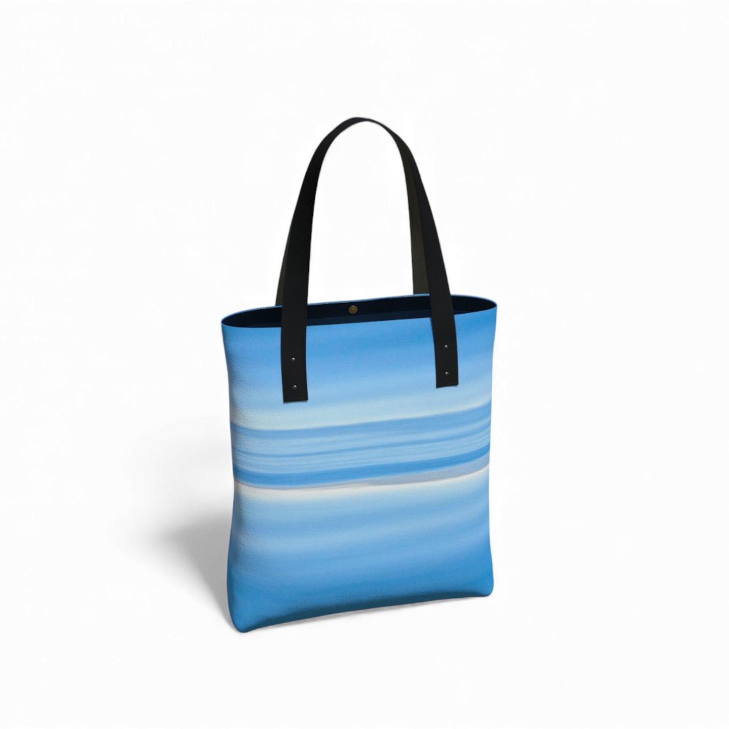Tote bag with blue gradient design on a white background