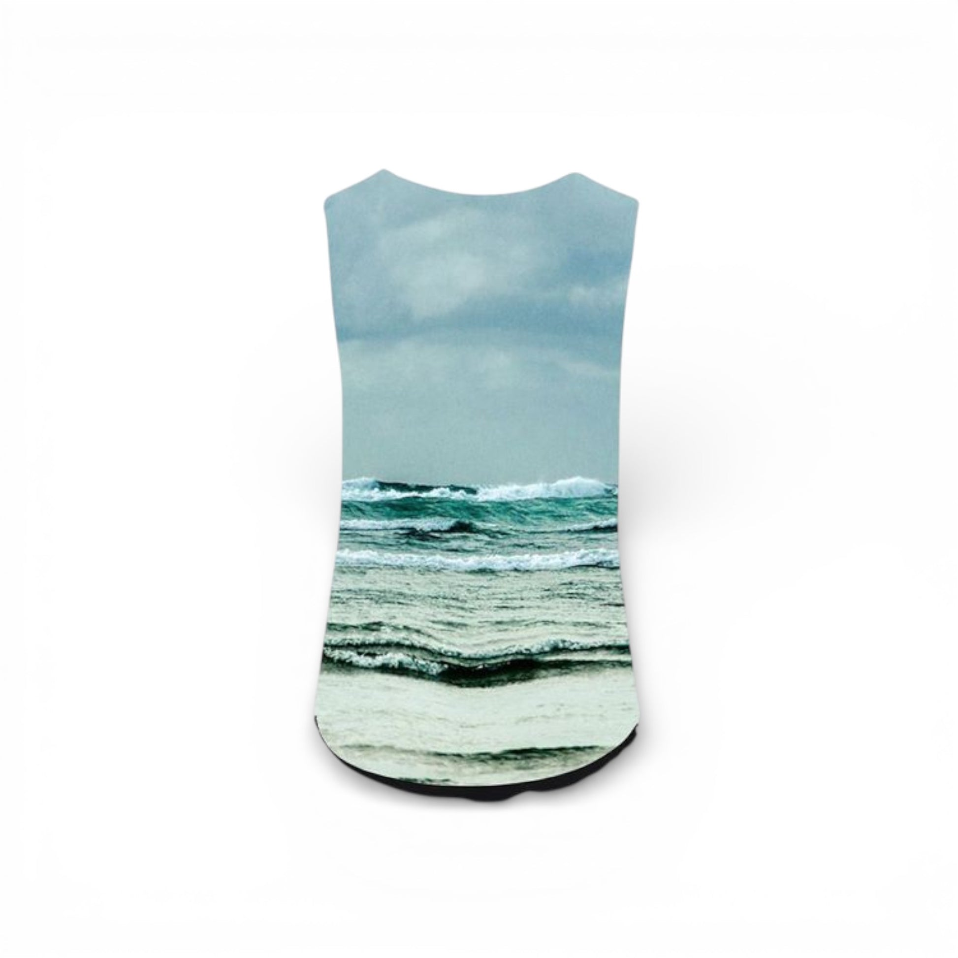 Sleeveless top with ocean design on a white background