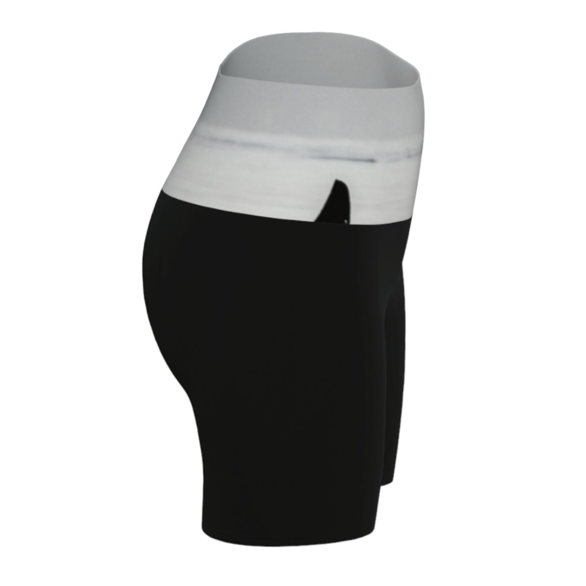 Orca spy Hop yoga shorts features an image of a orca doing the spy hop printed on the waistband.  The rest of the shorts are black.