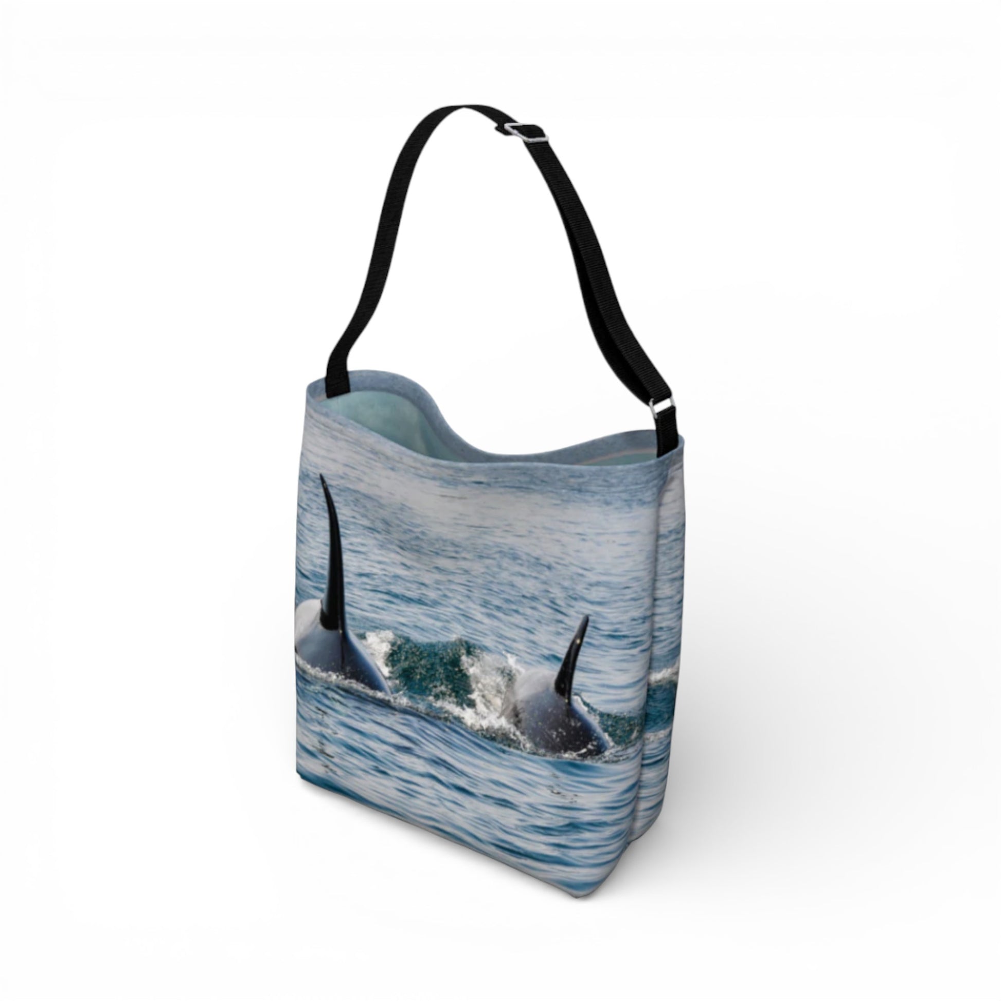 Tote bag with orca whale design on a white background
