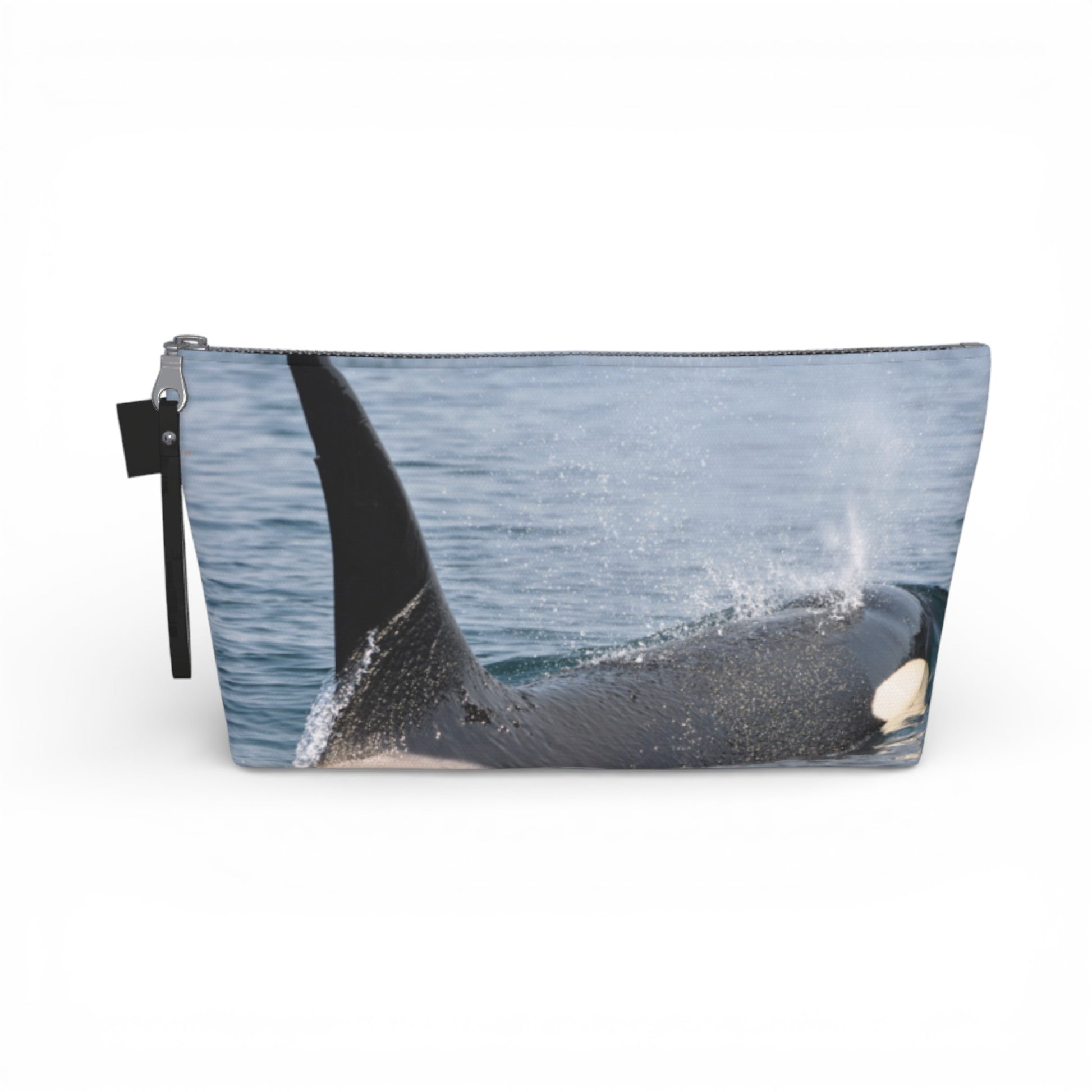 Pouch with an orca whale design on a white background