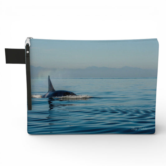 Pouch with an orca whale design on a white background