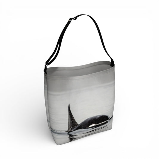 Tote bag with a whale design on a white background