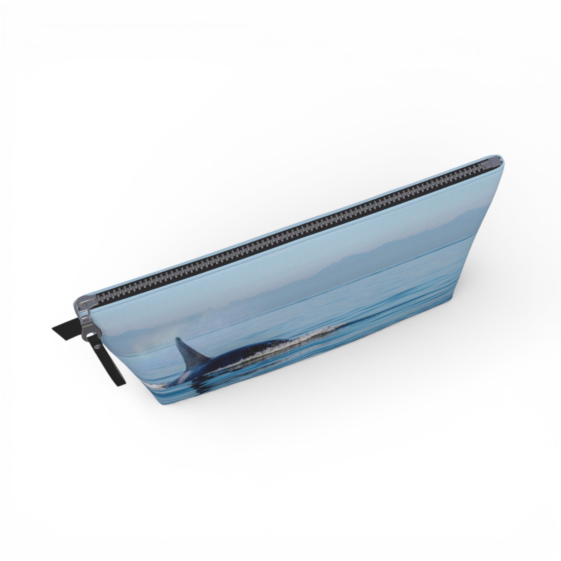 Blue pouch with a zipper on a white background