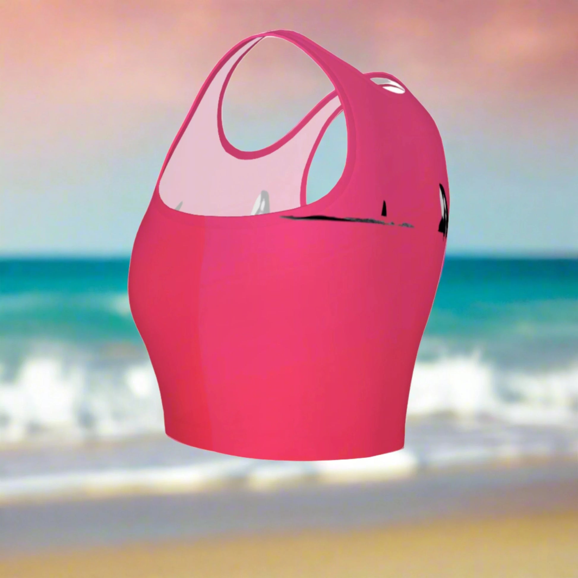 Orca spy hop active crop top.  It is pink with a simple image of a orca in the spy hop position. 