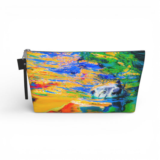 Pouch with a colorful design of a otter swimming in water on a white background
