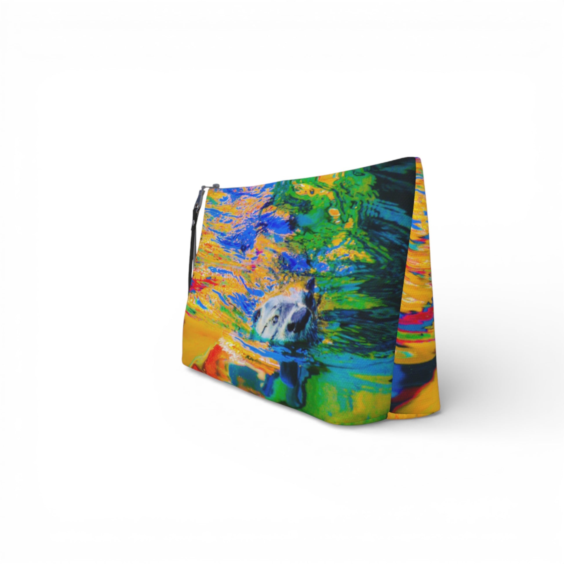 Colorful pouch with abstract design on a white background