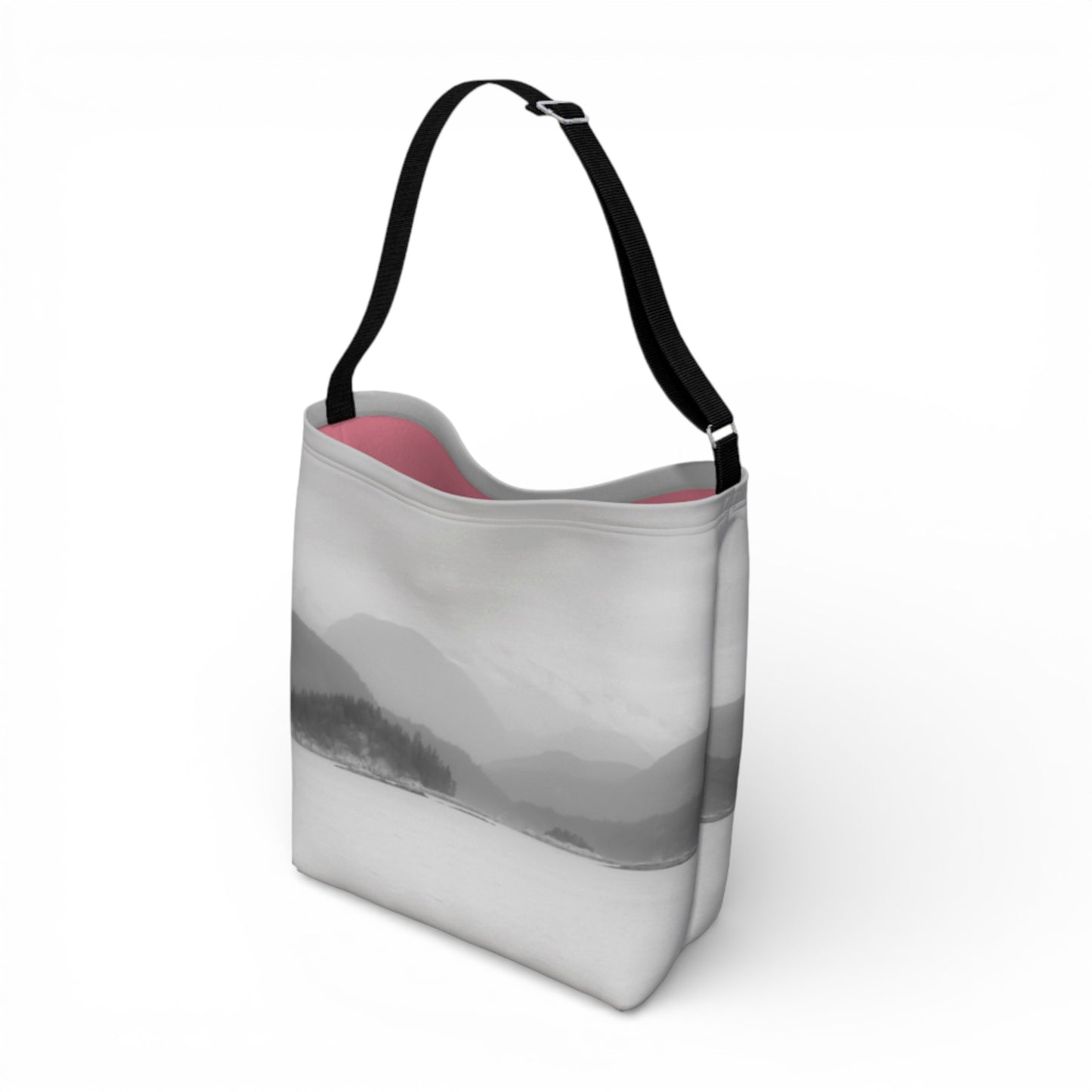 Gray tote bag with a pink interior on a white background