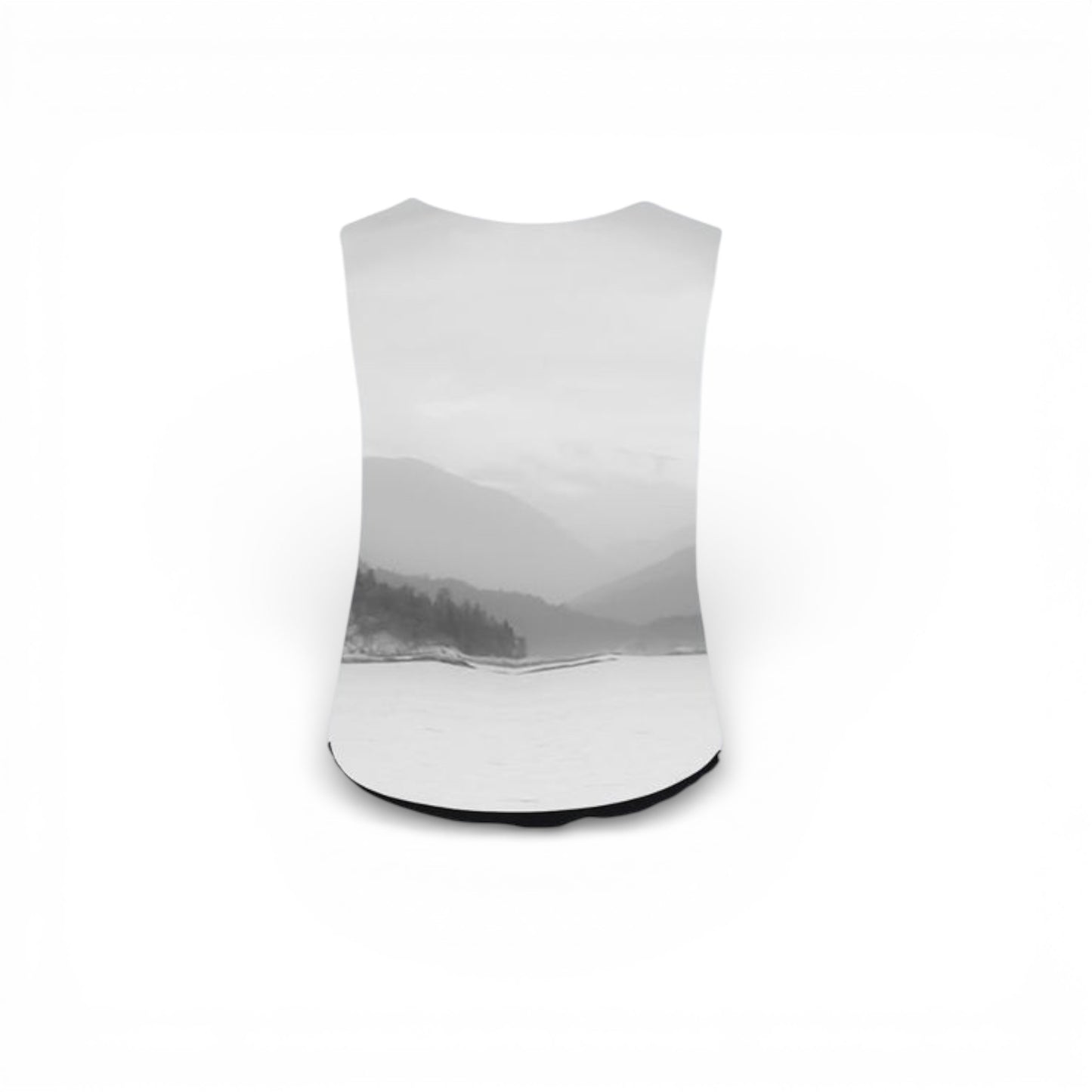 White tank top with black and white pattern on a white background