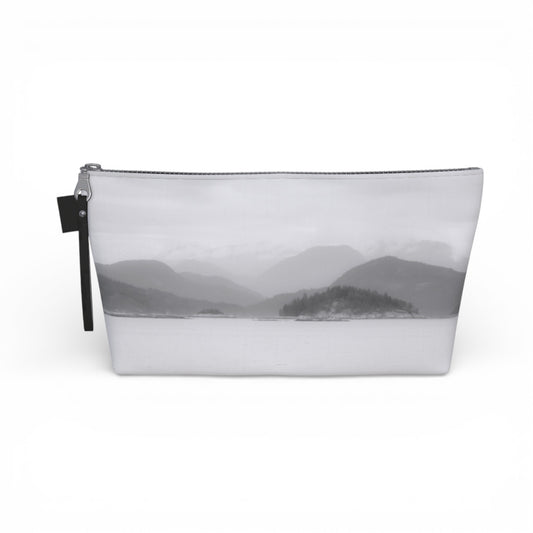 Pouch with a mountain landscape design on a white background