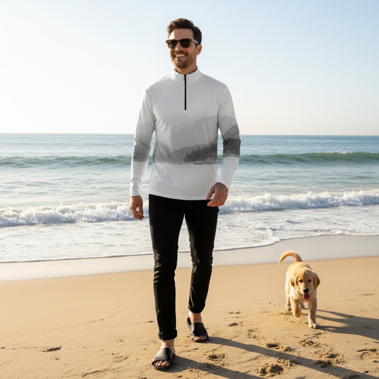 Pacific Mist Quadra Island Men's Active Half Zip Long Sleeve Top