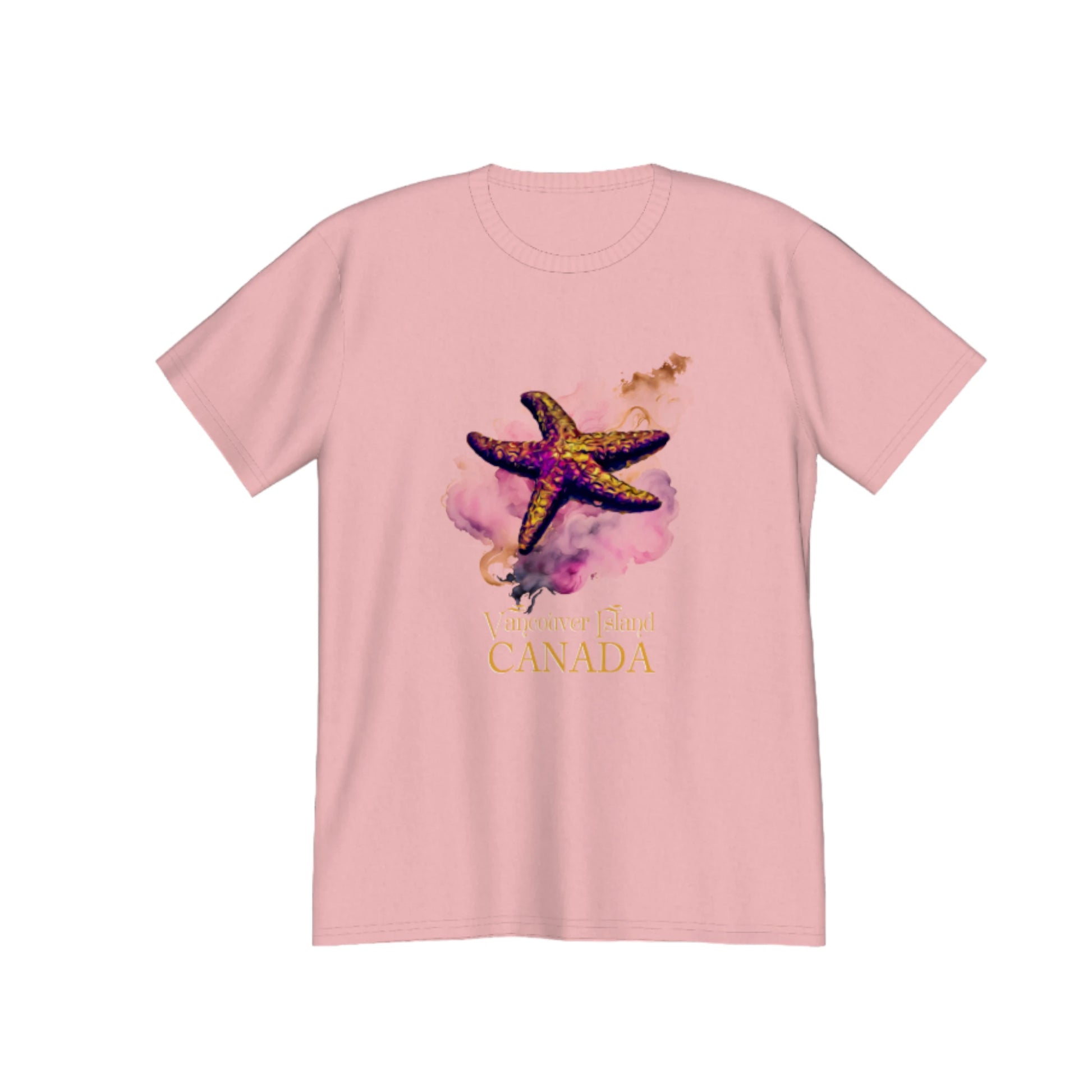 Star Track Vancouver Island Canada Premium unisex t-shirt. the image on the front is of a starfish with colourful abstract background. by van isle goddess dot com
