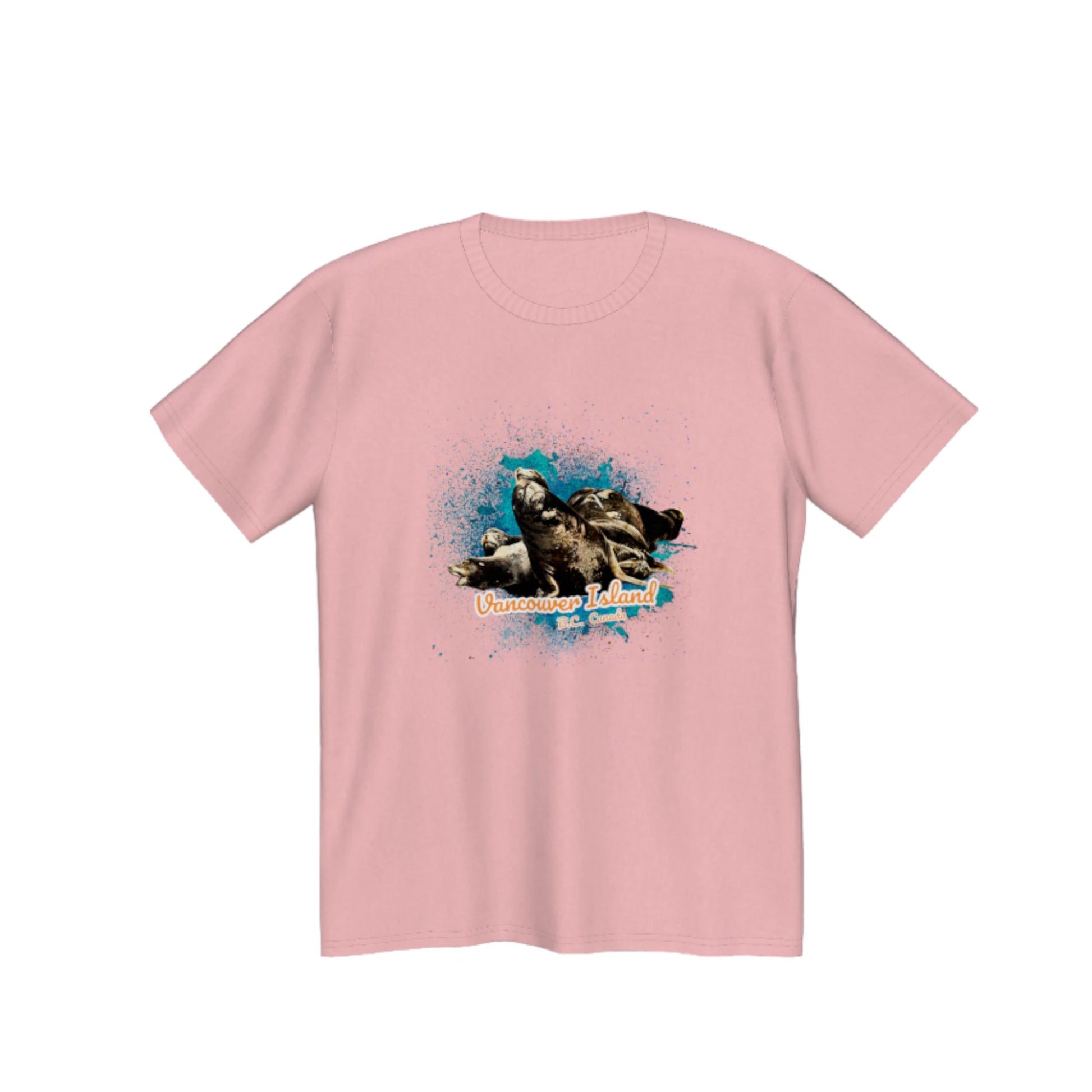 What's Up? Sea Lions Vancouver Island, BC Canada Premium Unisex T-shirt.  The image on the front is of a group of sea lions on a log raft.  by van isle goddess dot com