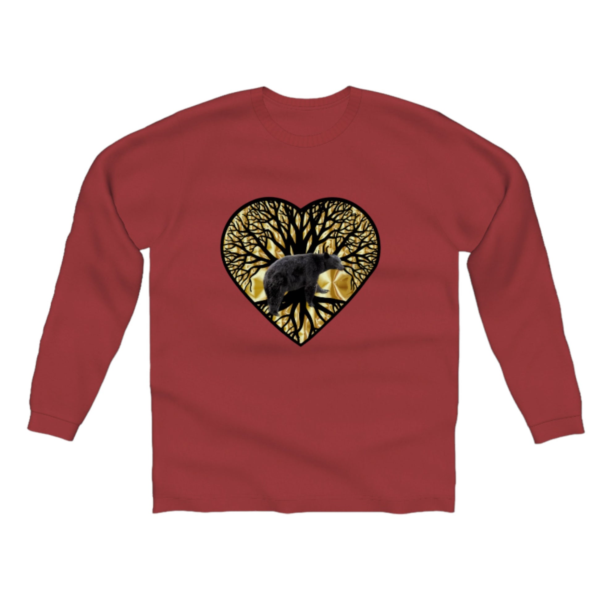 Bear Heart Comfort Long Sleeve T-shirt. The image is of a heart with the tree of life and bear. by van isle goddess dot com