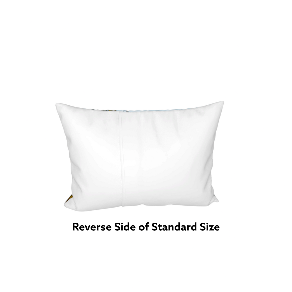 A white rectangular pillow or cushion shown from the back on a plain white background, with the text 'Reverse Side of Standard Size' below it.