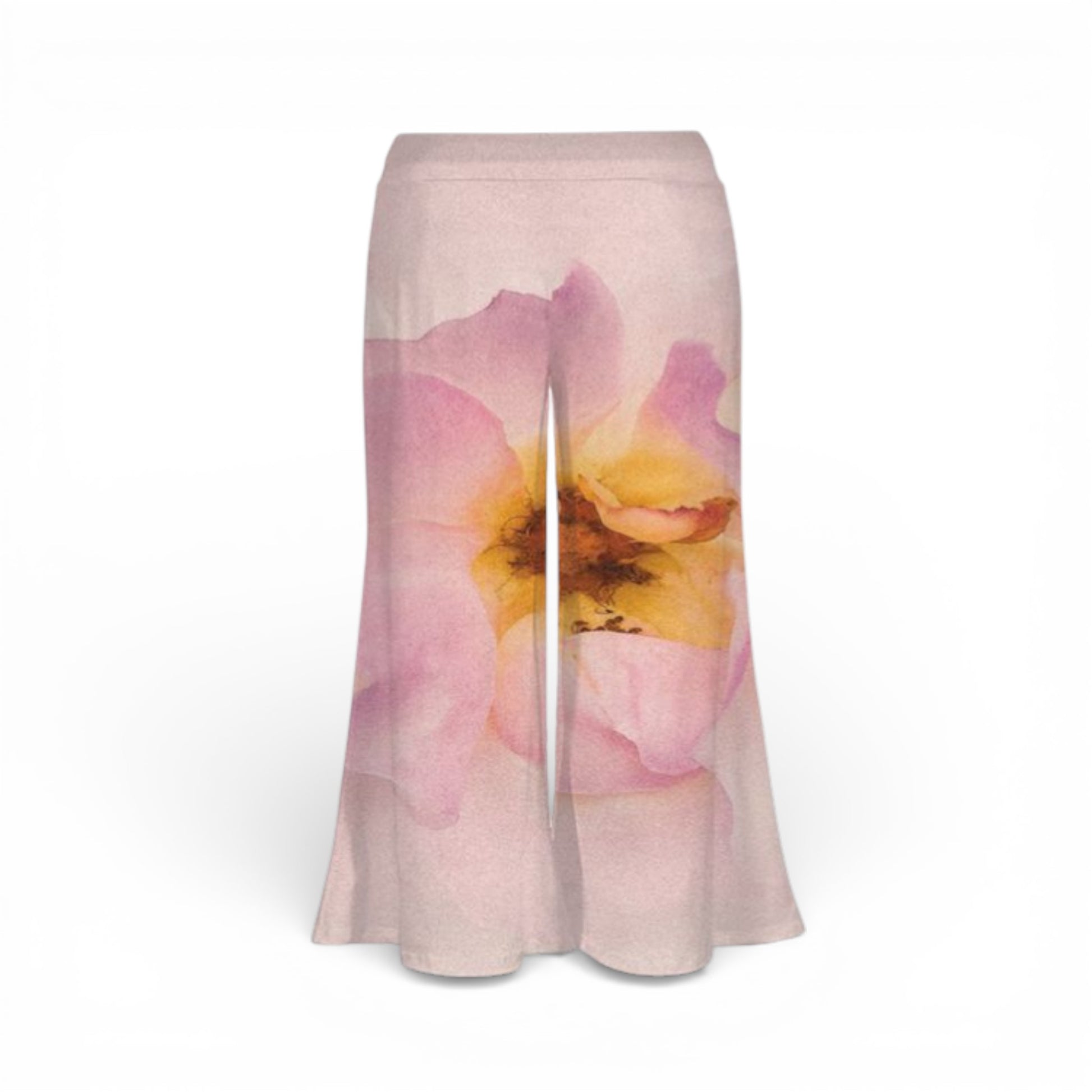 Floral-patterned pants on a white background