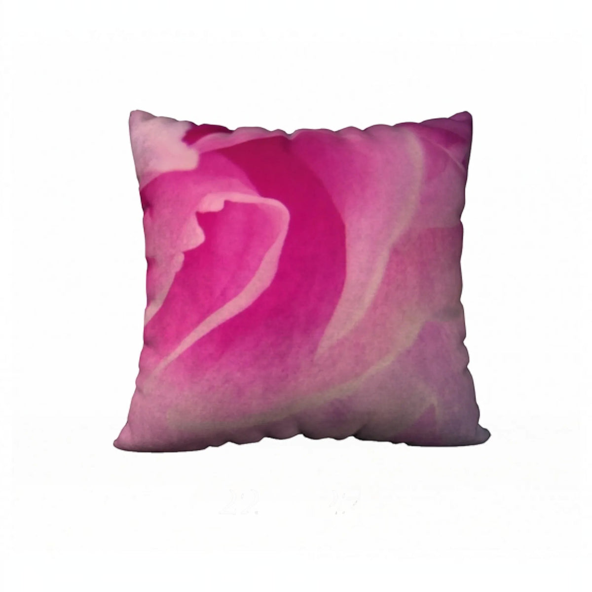 A square throw pillow featuring a watercolor-style pink rose print, shown against a plain white background.