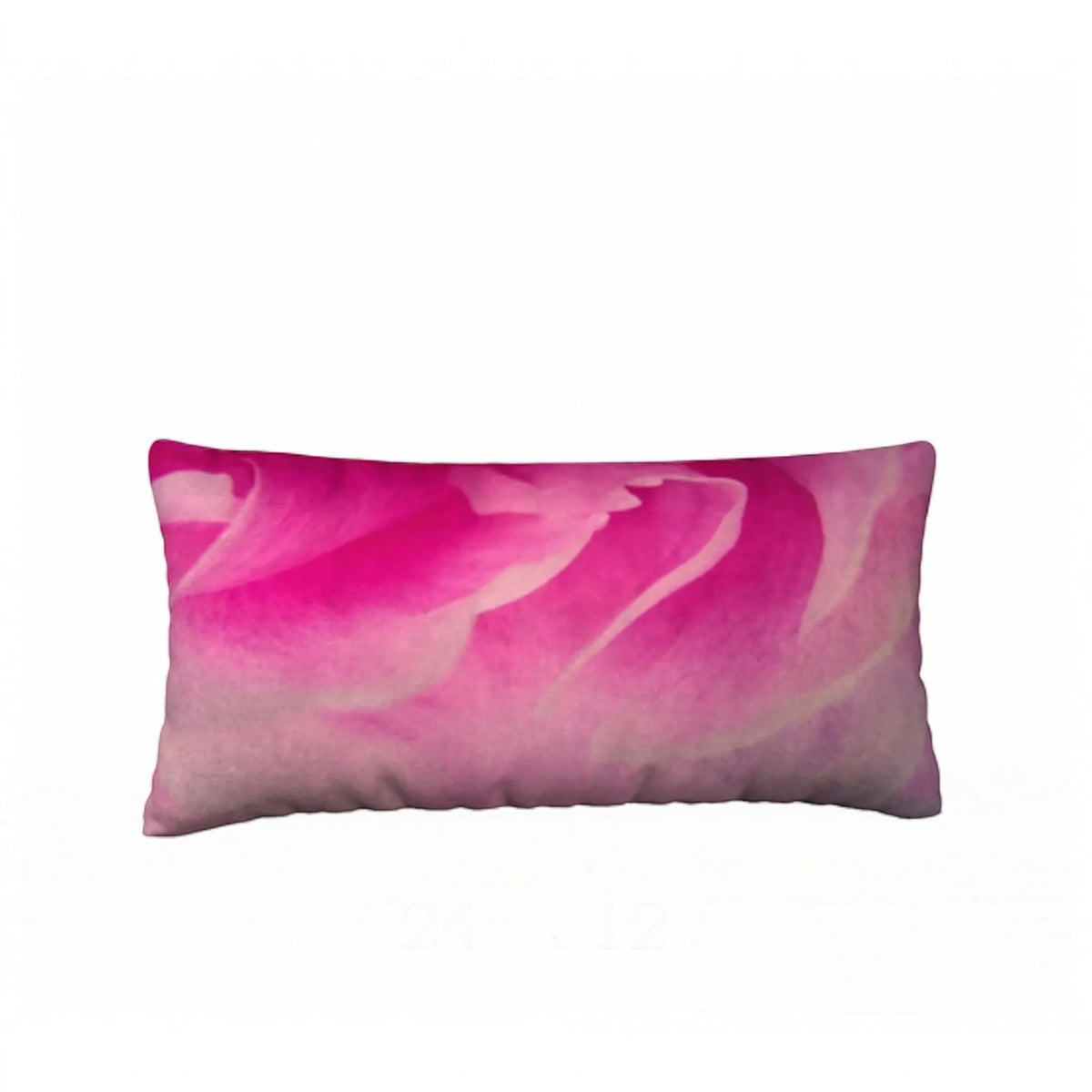 A rectangular lumbar pillow featuring a vibrant pink and magenta watercolor rose print, set against a plain white background.