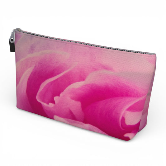 Pouch with a pink rose design on a white background