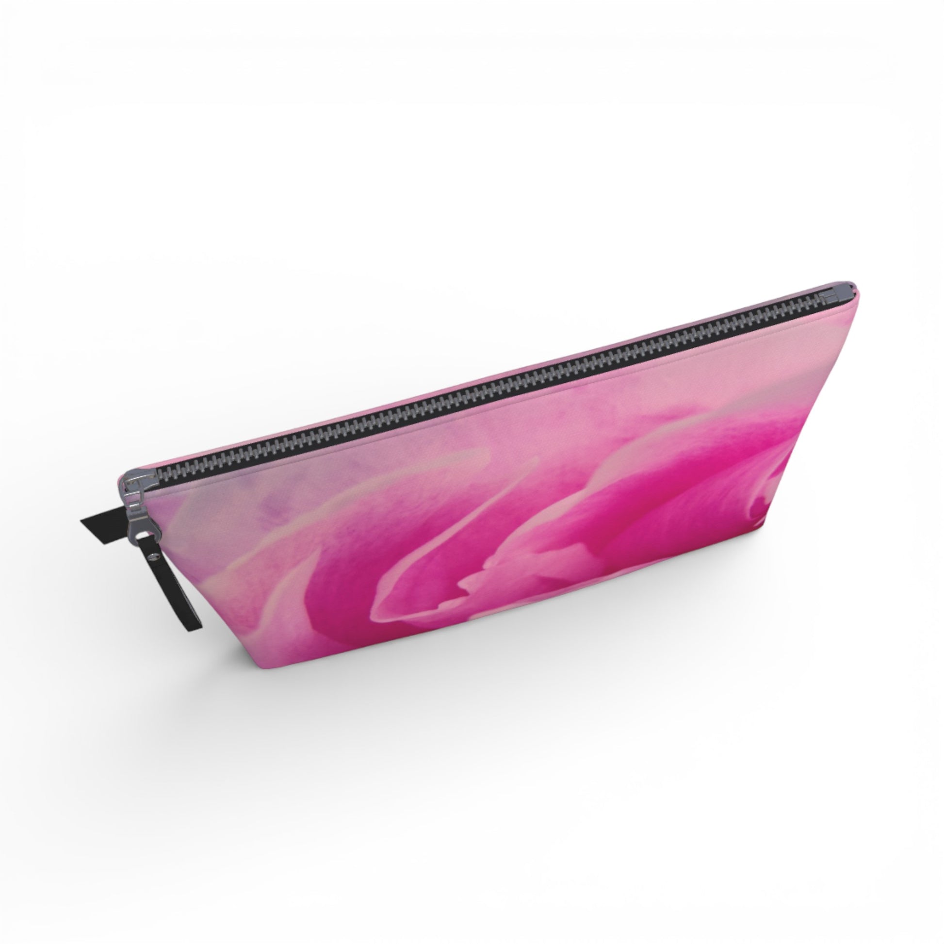 Pink pouch with a zipper on a white background