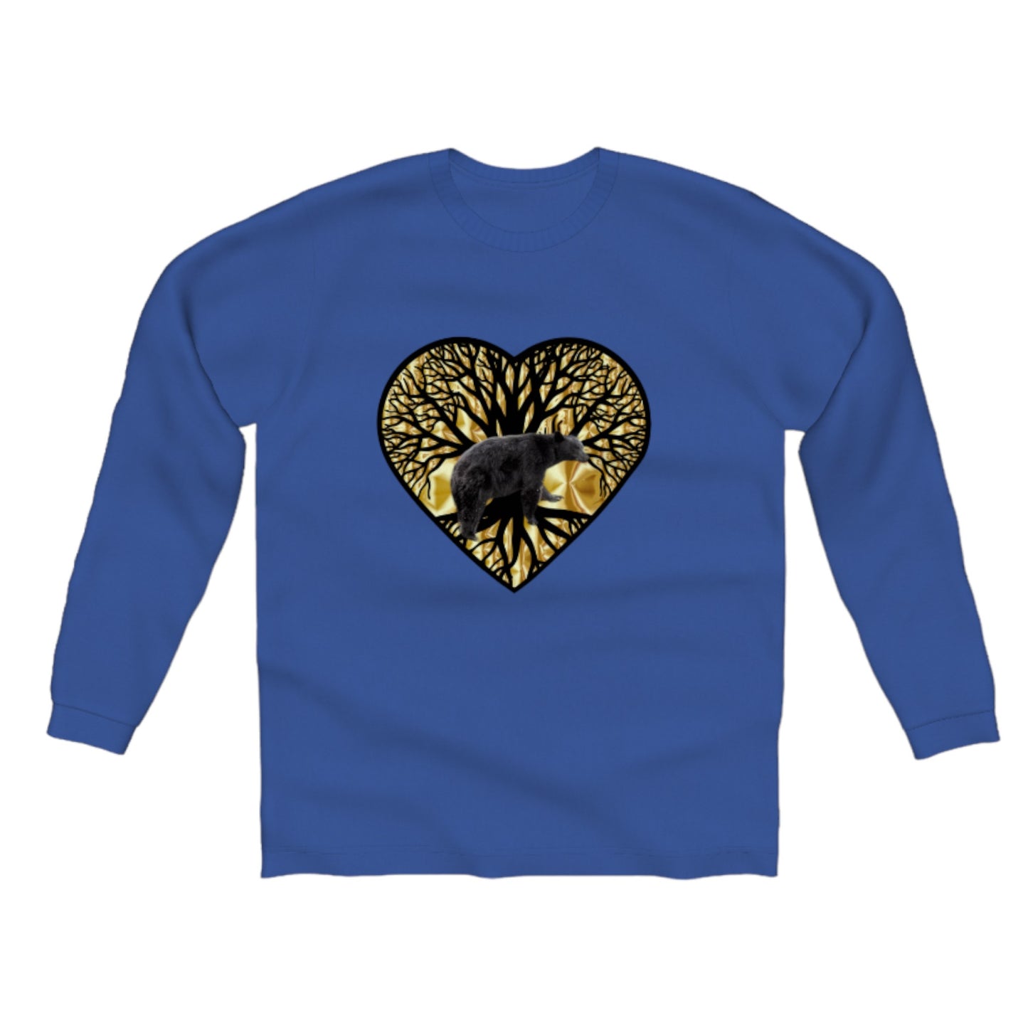Bear Heart Comfort Long Sleeve T-shirt. The image is of a heart with the tree of life and bear. by van isle goddess dot com