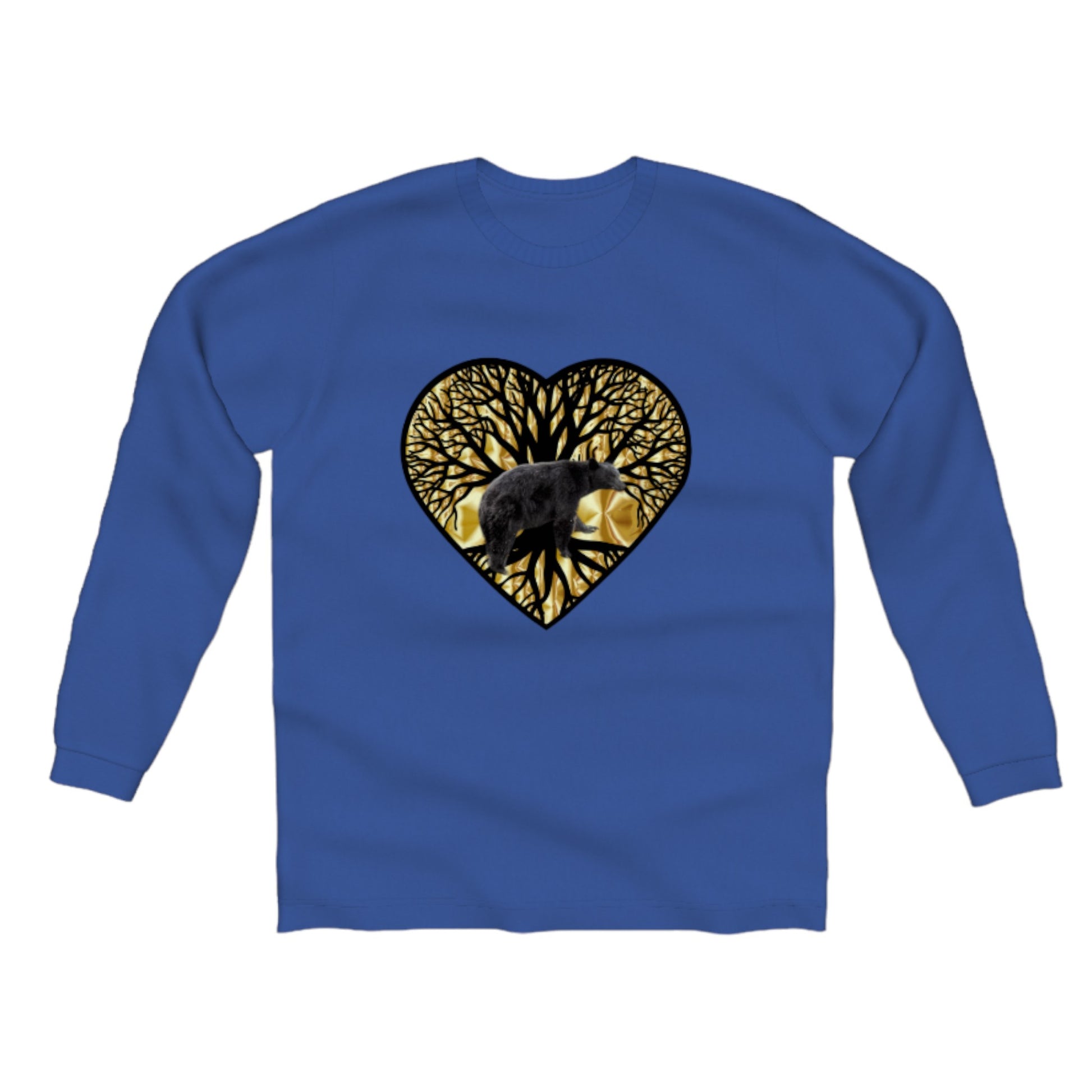 Bear Heart Comfort Long Sleeve T-shirt. The image is of a heart with the tree of life and bear. by van isle goddess dot com