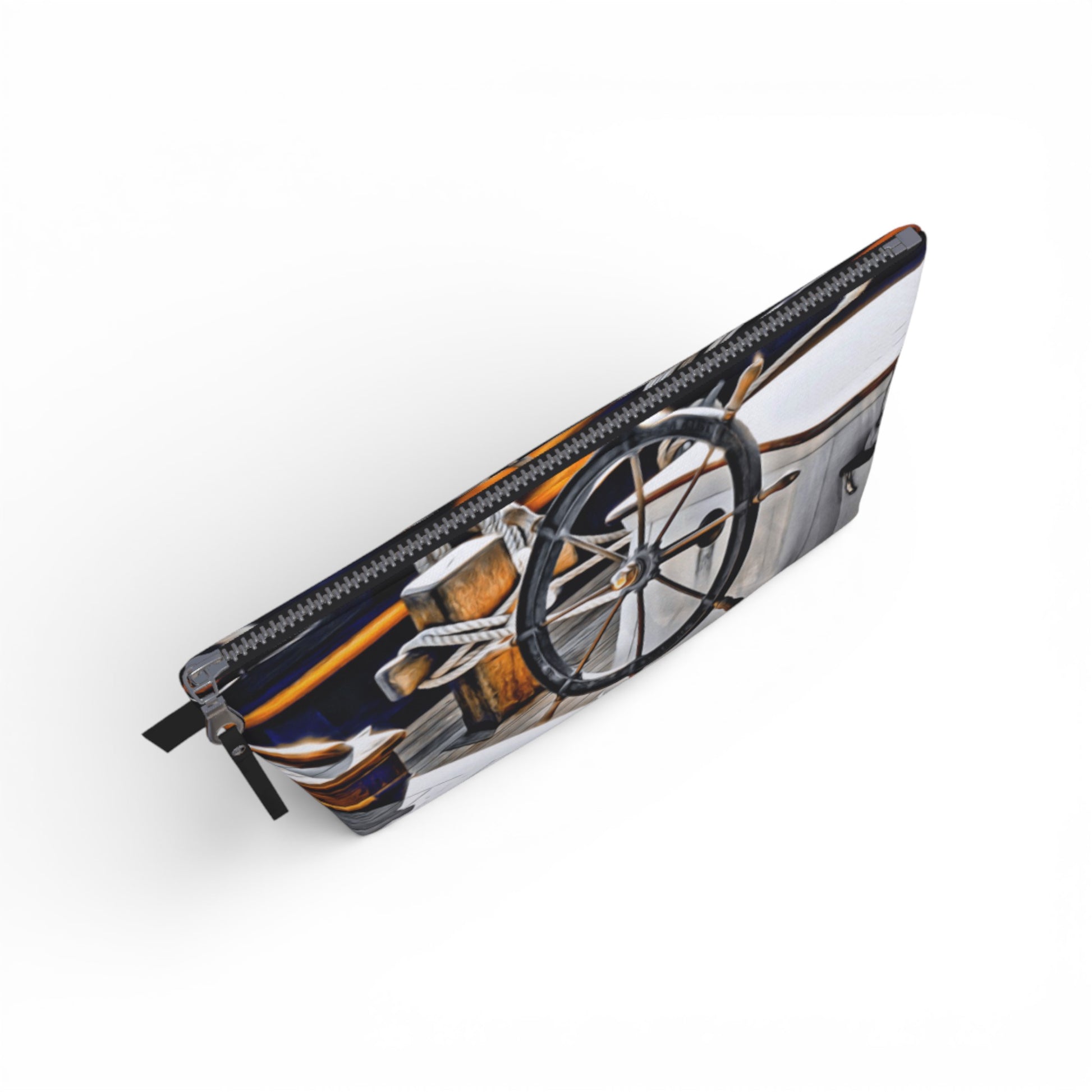 Pouch with a design of a ships wheel on a white background