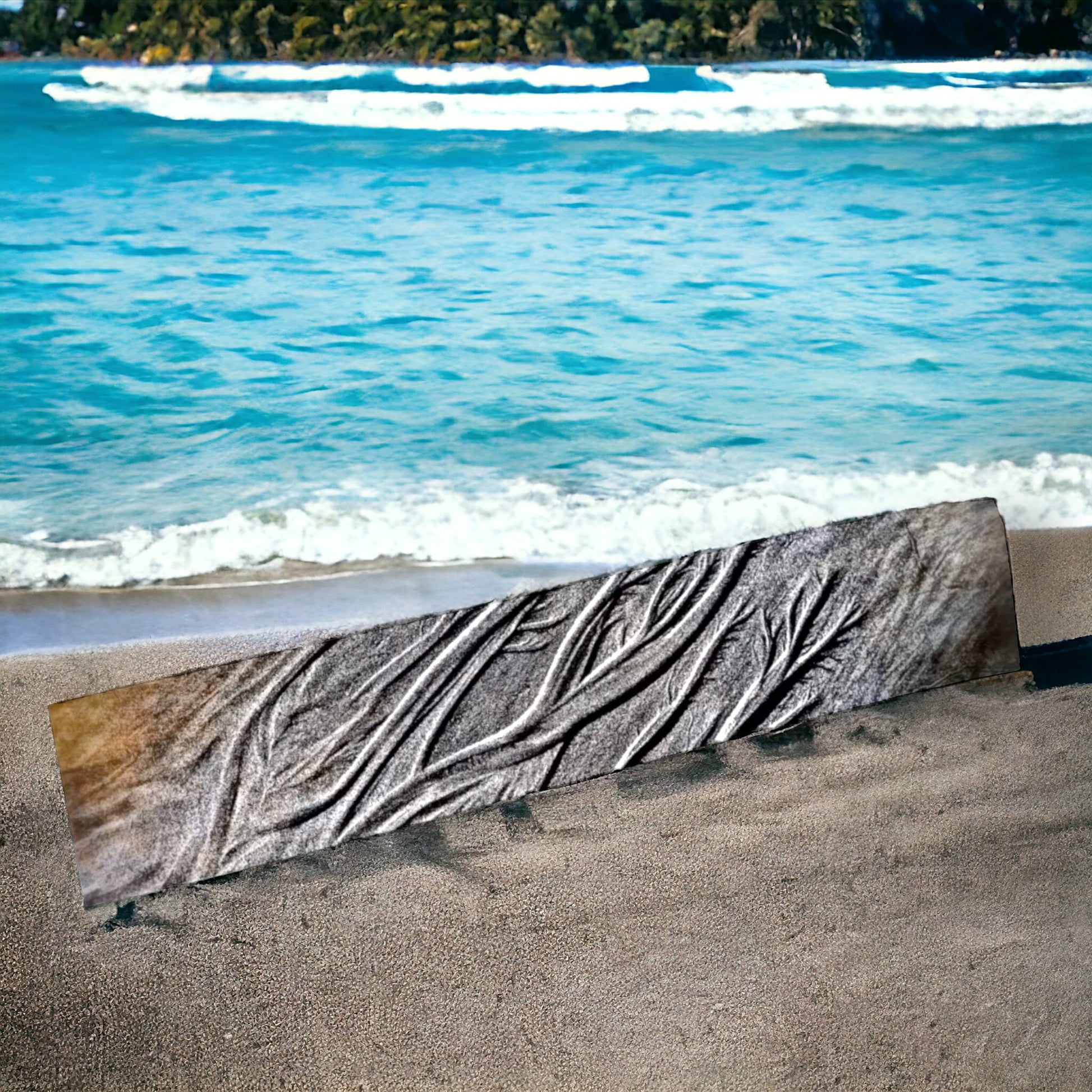 Sand Maiden long scarf shown full length on the beach.