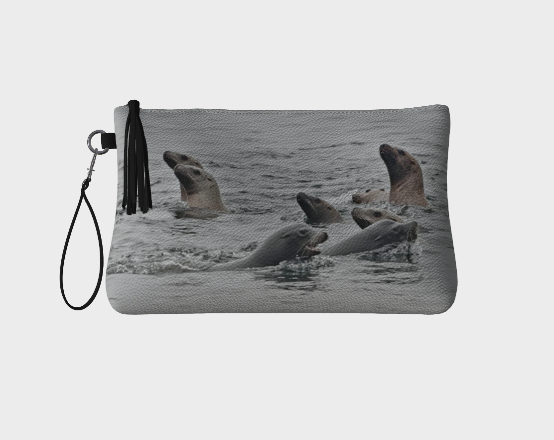 Sea Lions Vegan Leather Makeup Bag