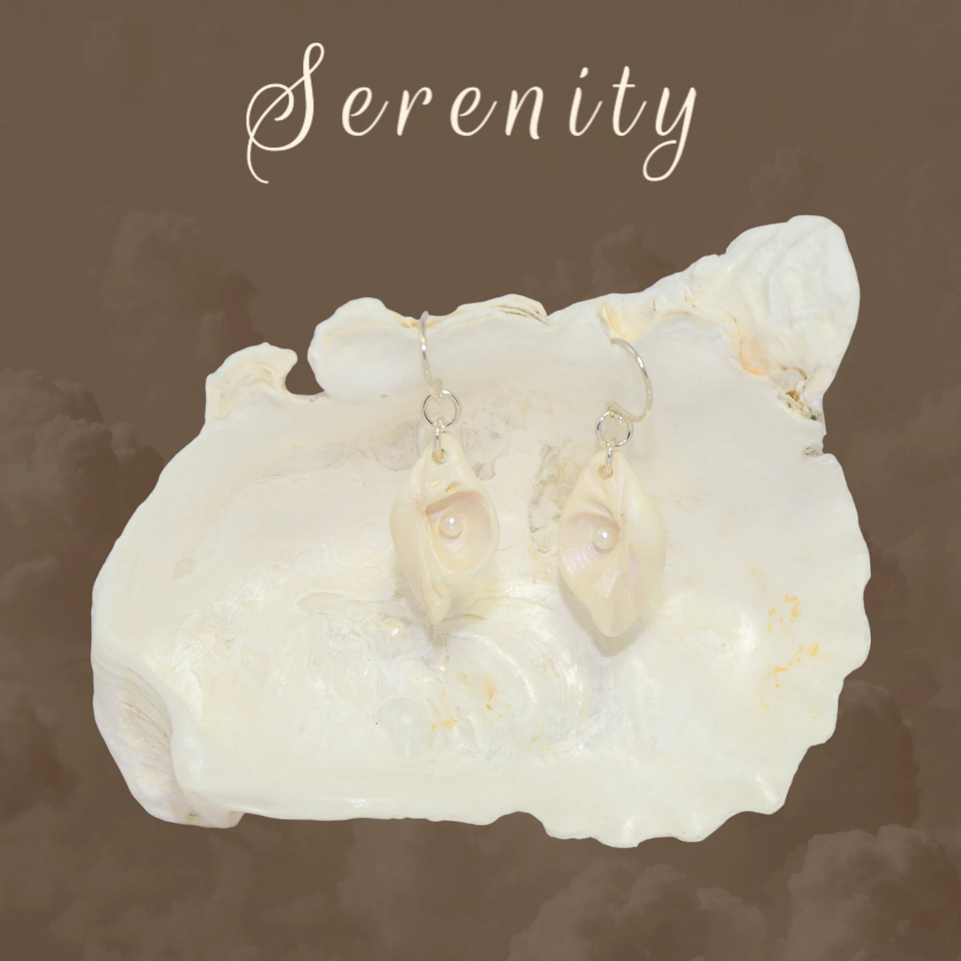 Serenity natural seashell earrings with real baby freshwater pearls.