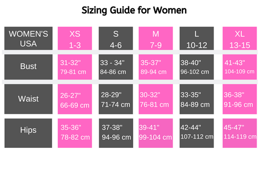 Sizing guide for women with color-coded measurements