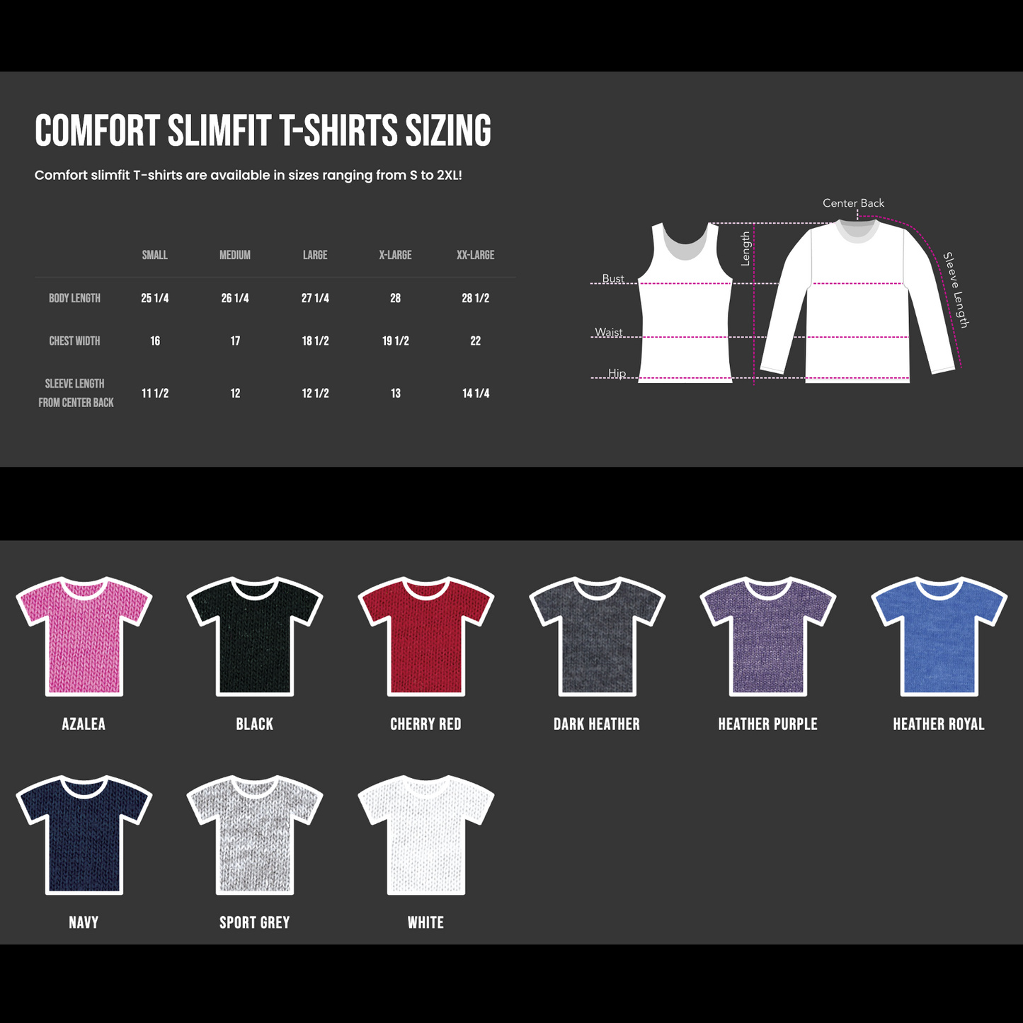 Comfort Slim fit T-shirt size chart