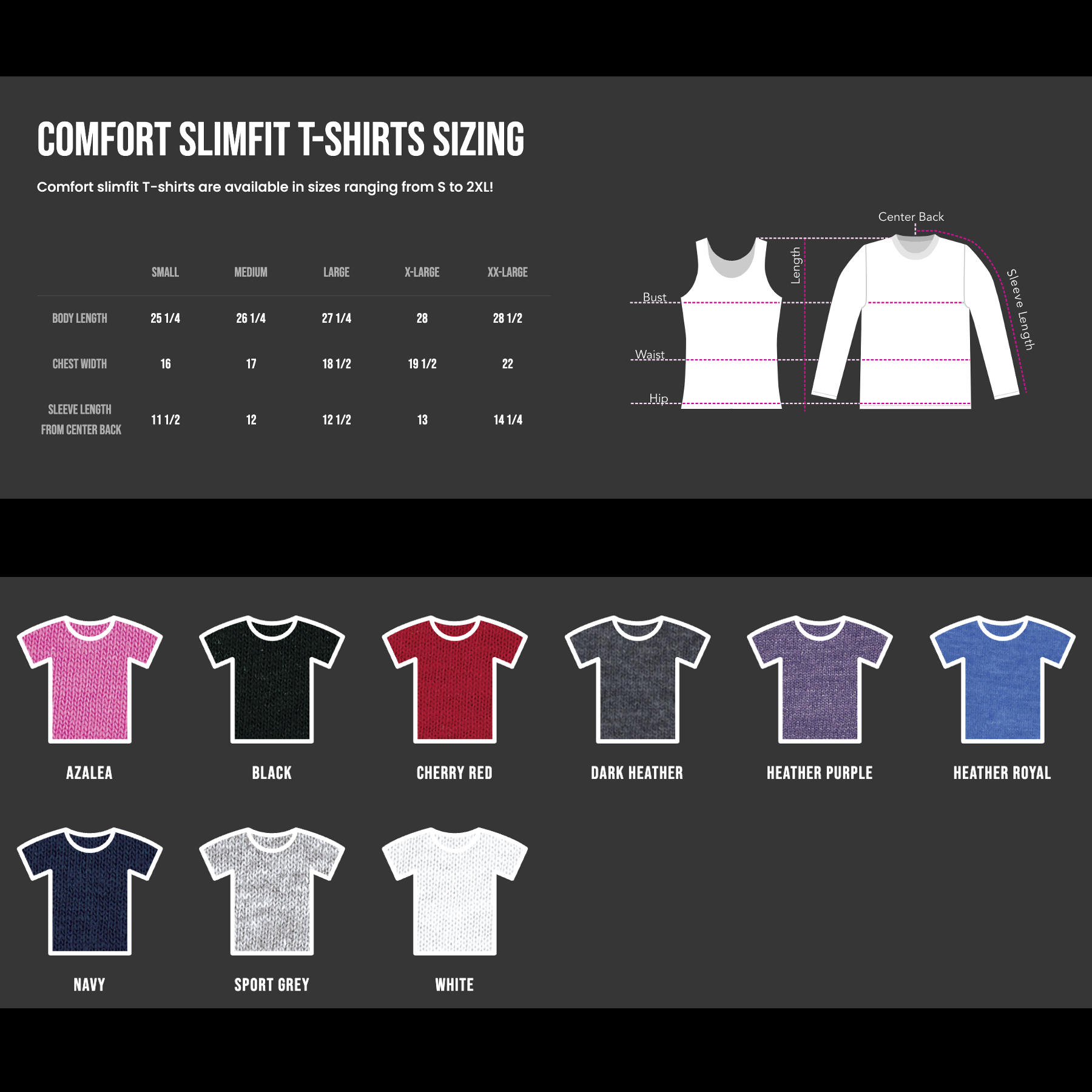 Comfort Slim fit T-shirt size chart