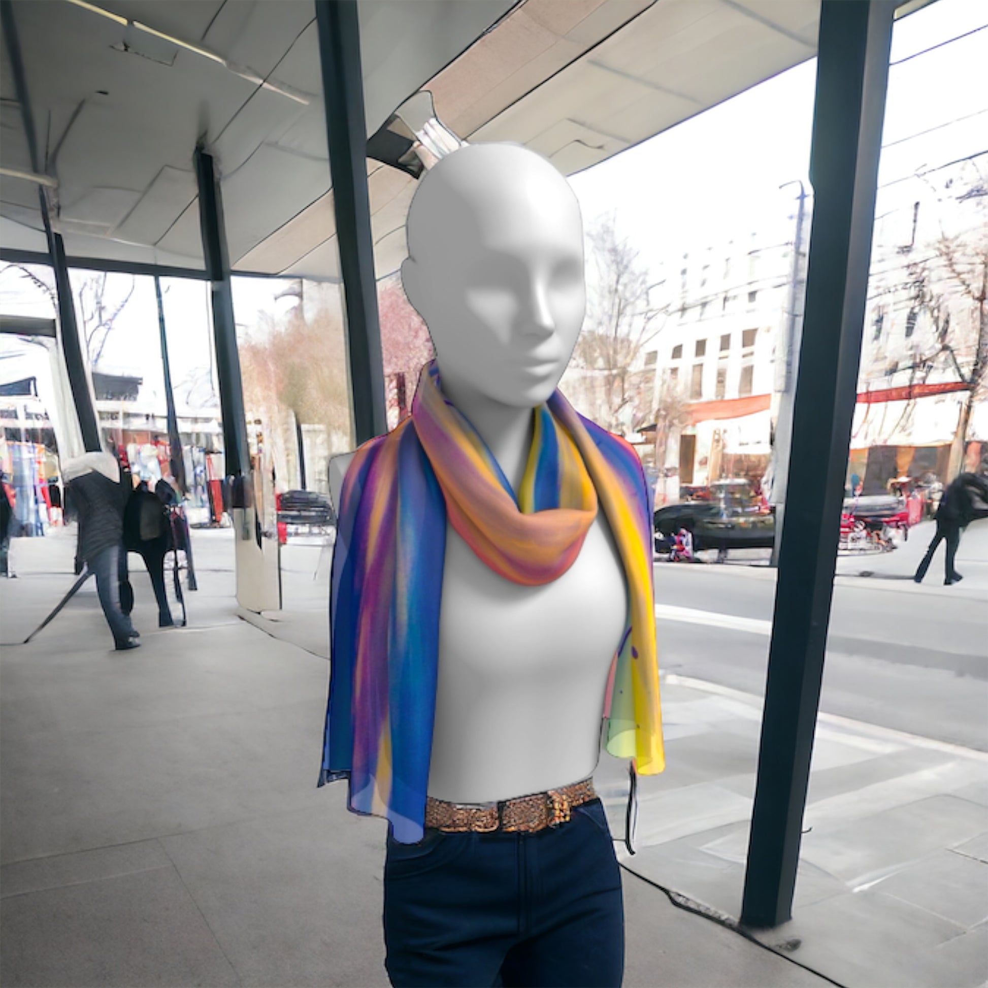 Soul therapy long scarf shown worn around the neck