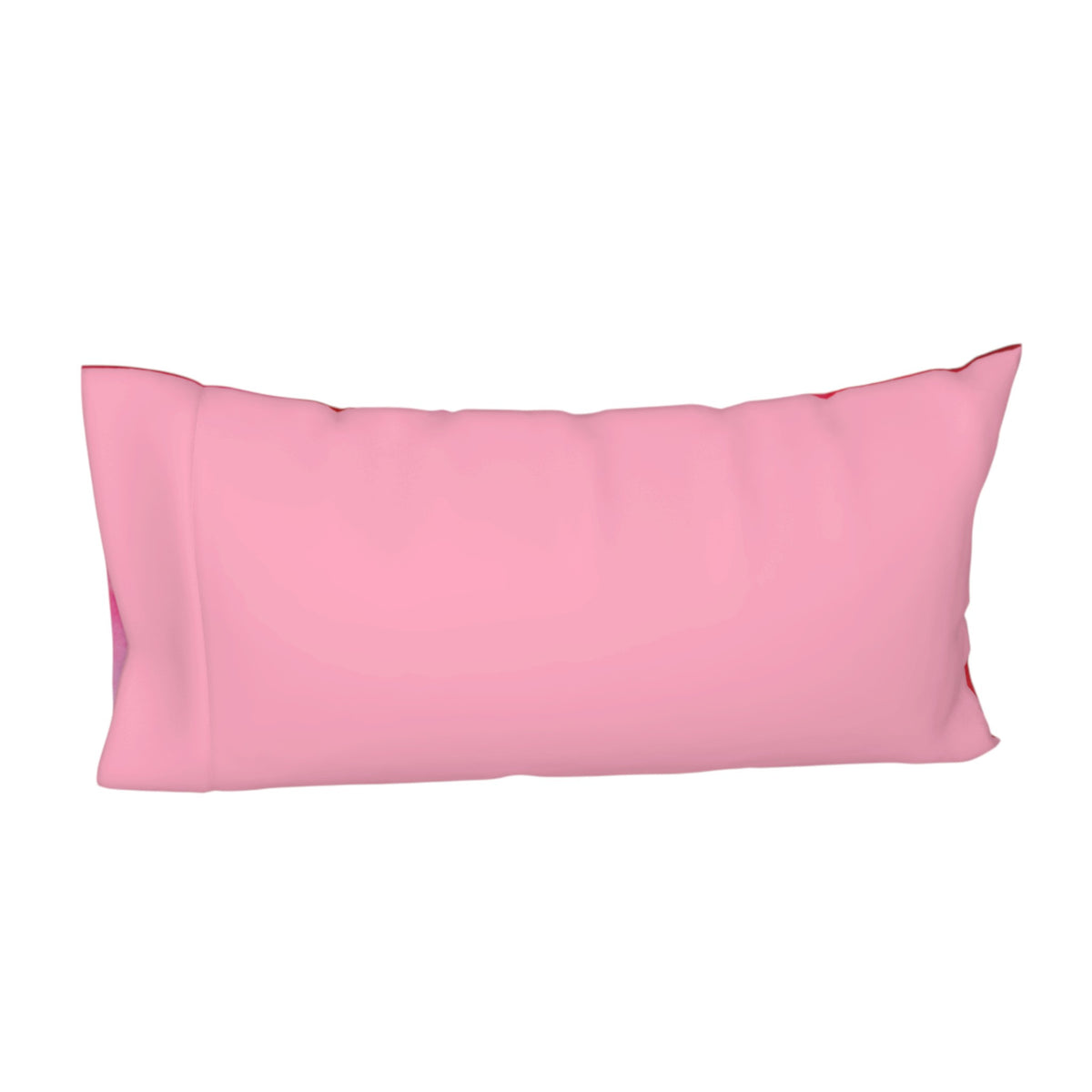 A rectangular pink lumbar pillow with a smooth fabric cover, shown against a plain white background.