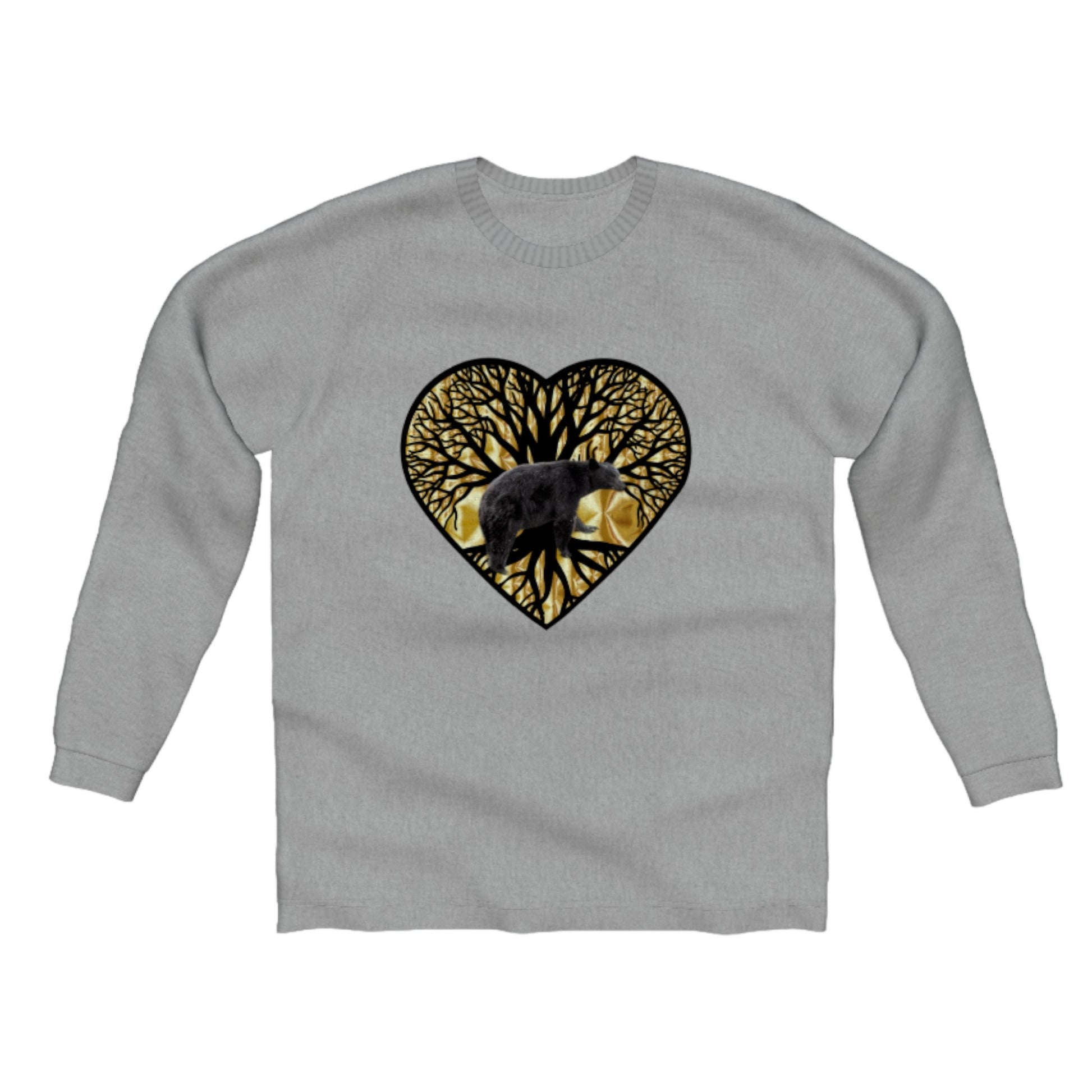 Bear Heart Comfort Long Sleeve T-shirt. The image is of a heart with the tree of life and bear. by van isle goddess dot com