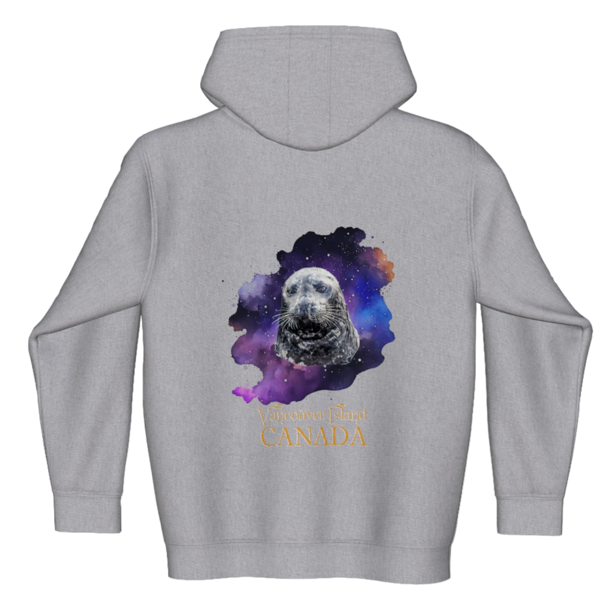 I Love Lucy Vancouver Island Canada Premium Zipper Hoodie. The image is of a harbour seal and is printed on both sides of the hoodie.