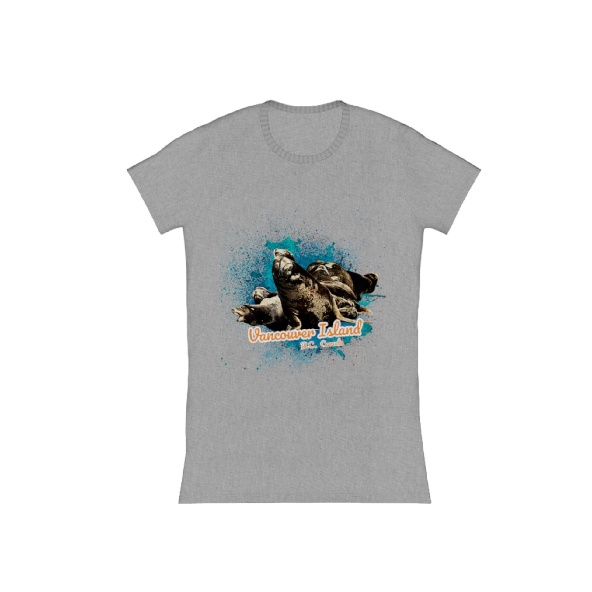 What's Up? Sea Lions Vancouver Island BC Canada Comfort Slim Fit T-shirt. The image is of a group of sea lions on a log raft.  The words read Vancouver Island BC Canada