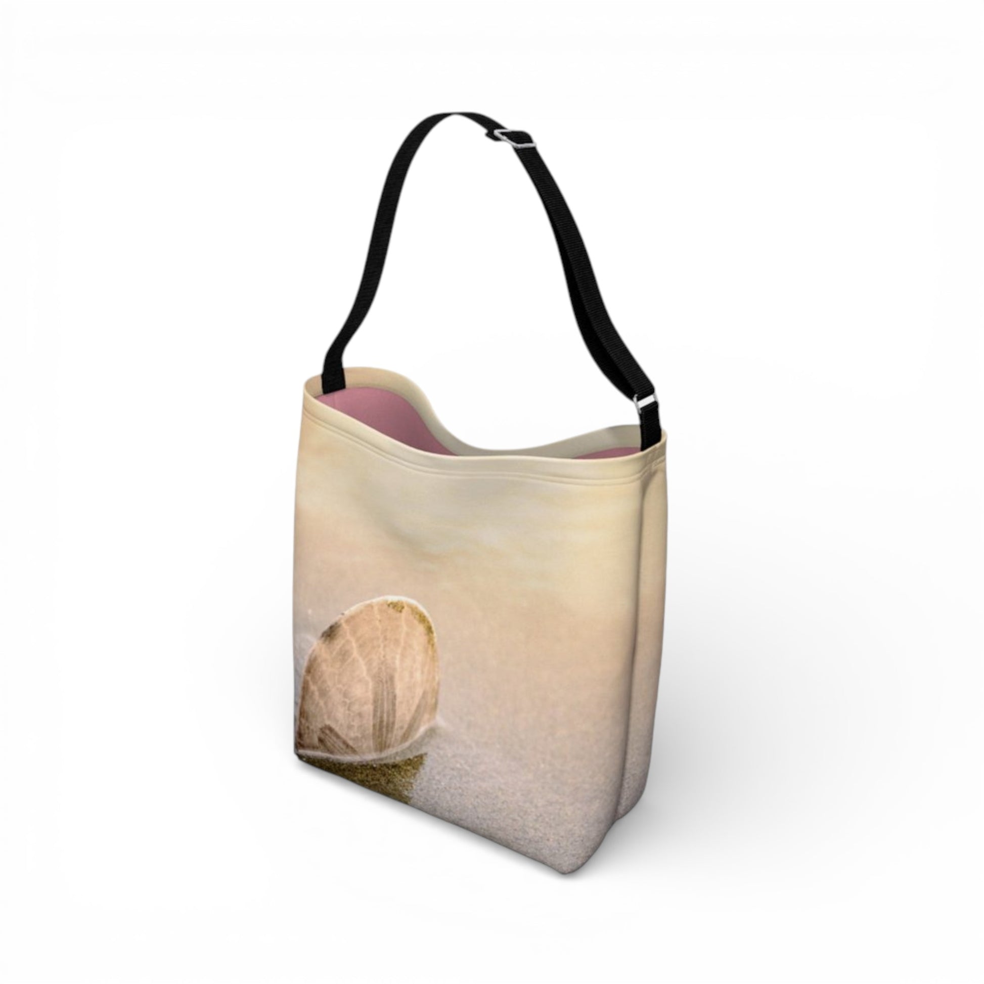 Tote bag with a design of a shell on a white background