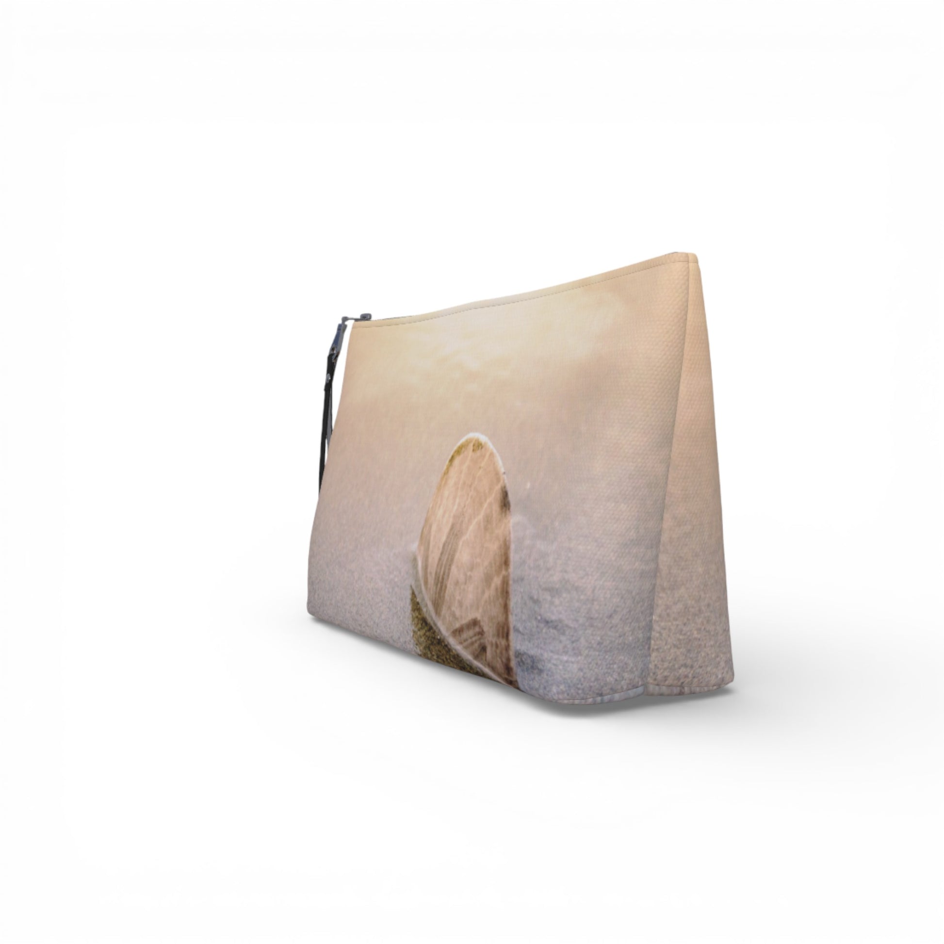 Beige and gray gradient pouch on a white background
