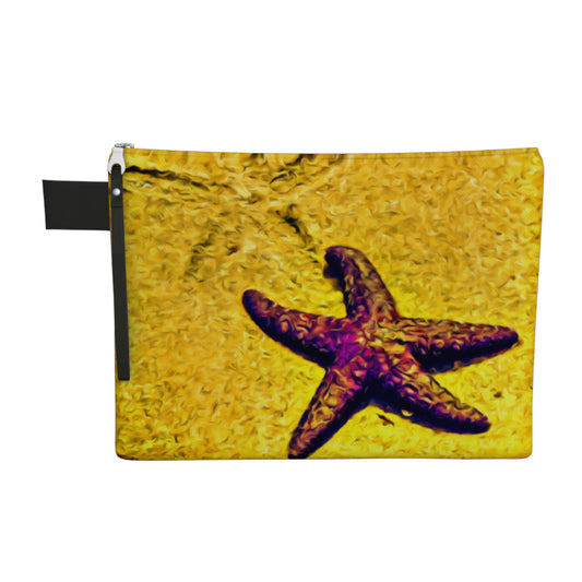 Pouch with a starfish design on a yellow background