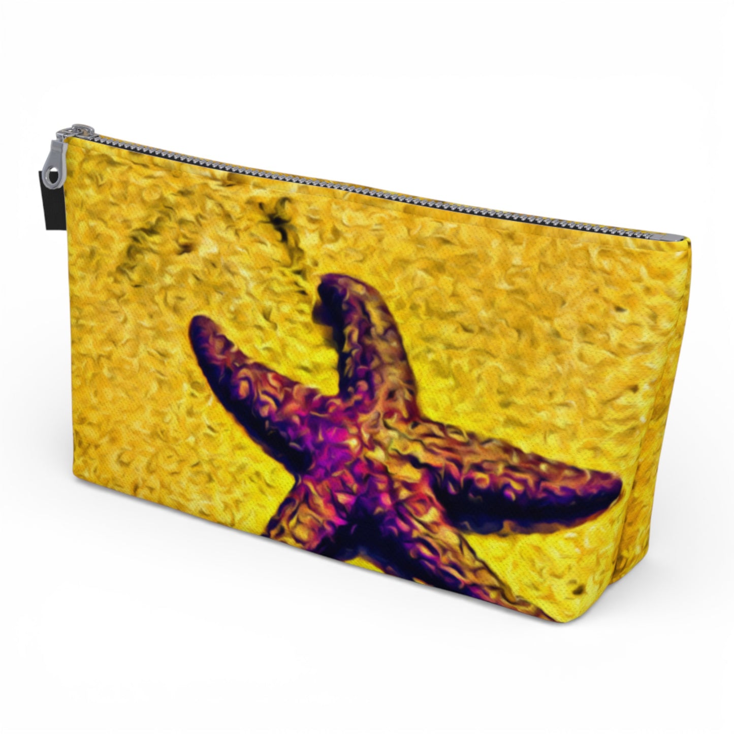 Pouch with a starfish design on a yellow textured background