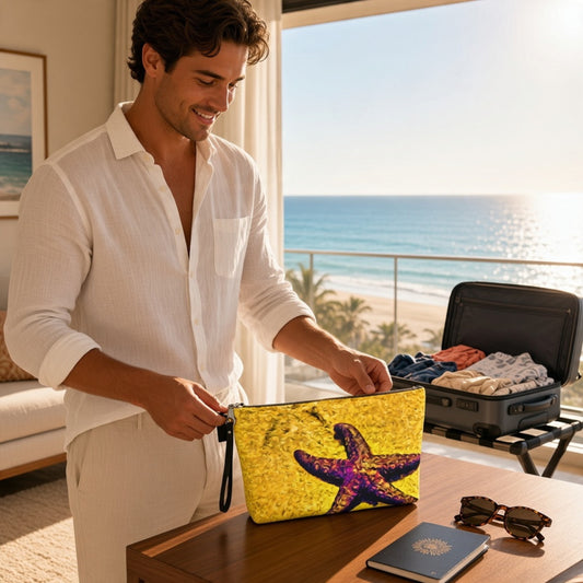 Star Track Starfish Makeup Travel Bag: Enchanting Coastal-Inspired Cosmetic Case