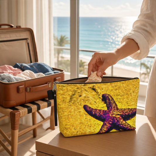 Star Track Starfish Makeup Travel Bag: Enchanting Coastal-Inspired Cosmetic Case