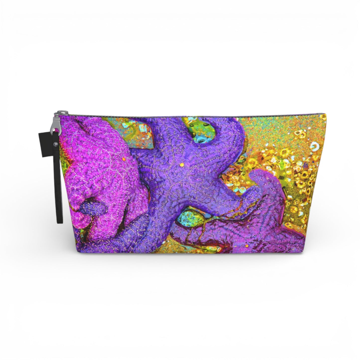 Colorful pouch with abstract design on a white background