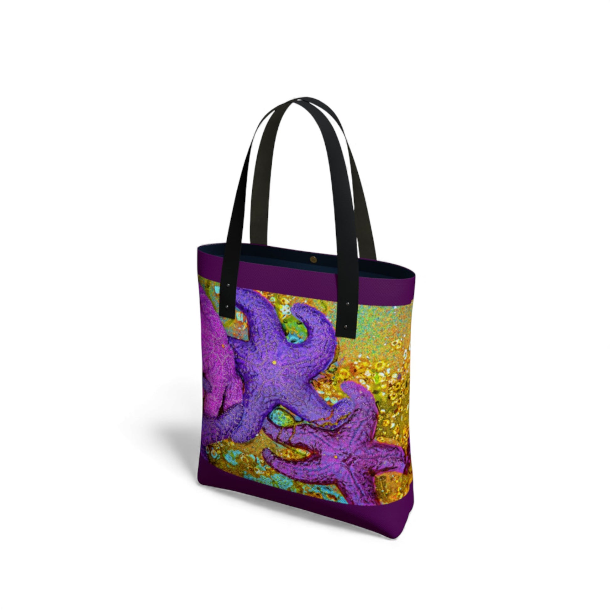 Tote bag with starfish design on a white background