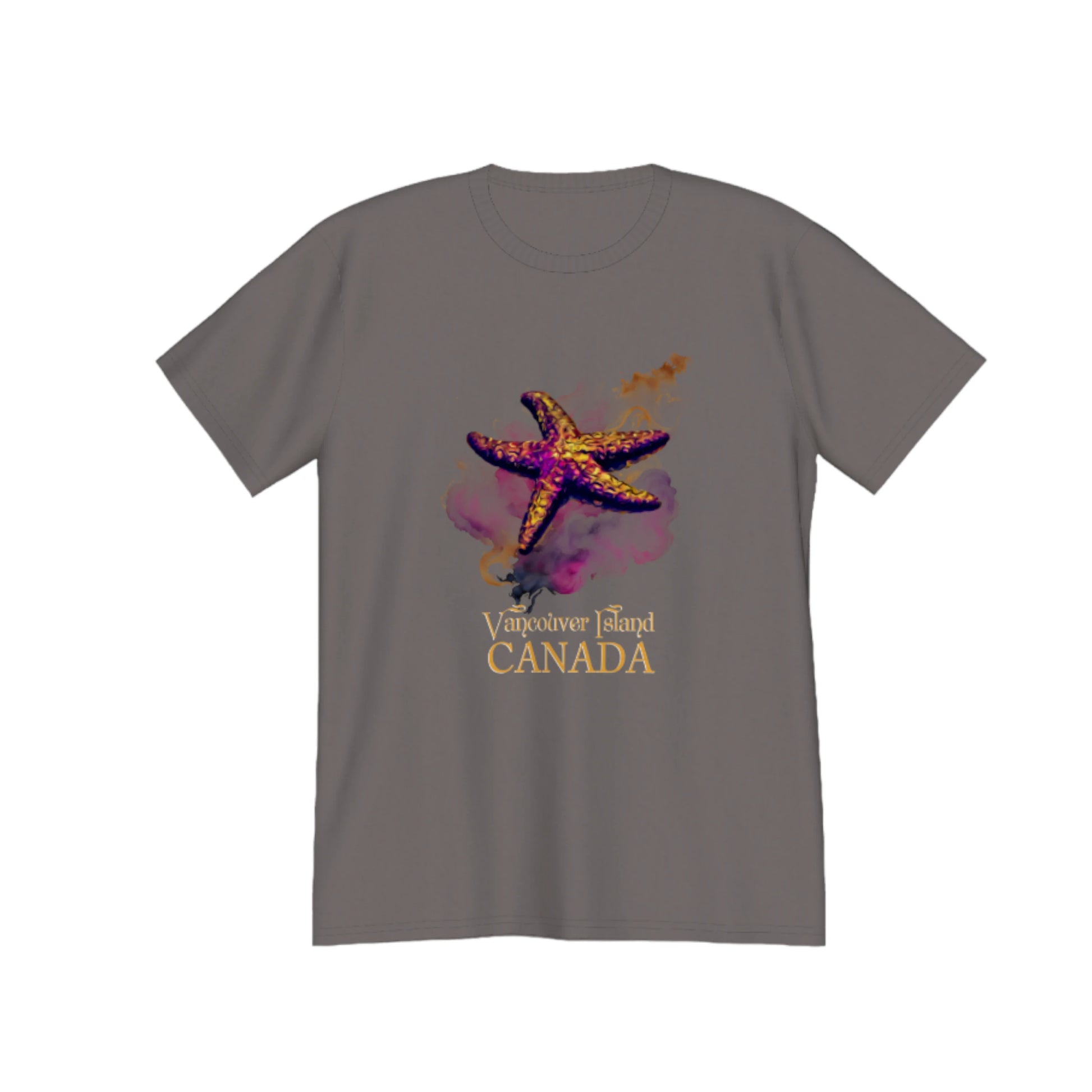 Star Track Vancouver Island Canada Premium unisex t-shirt. the image on the front is of a starfish with colourful abstract background. by van isle goddess dot com
