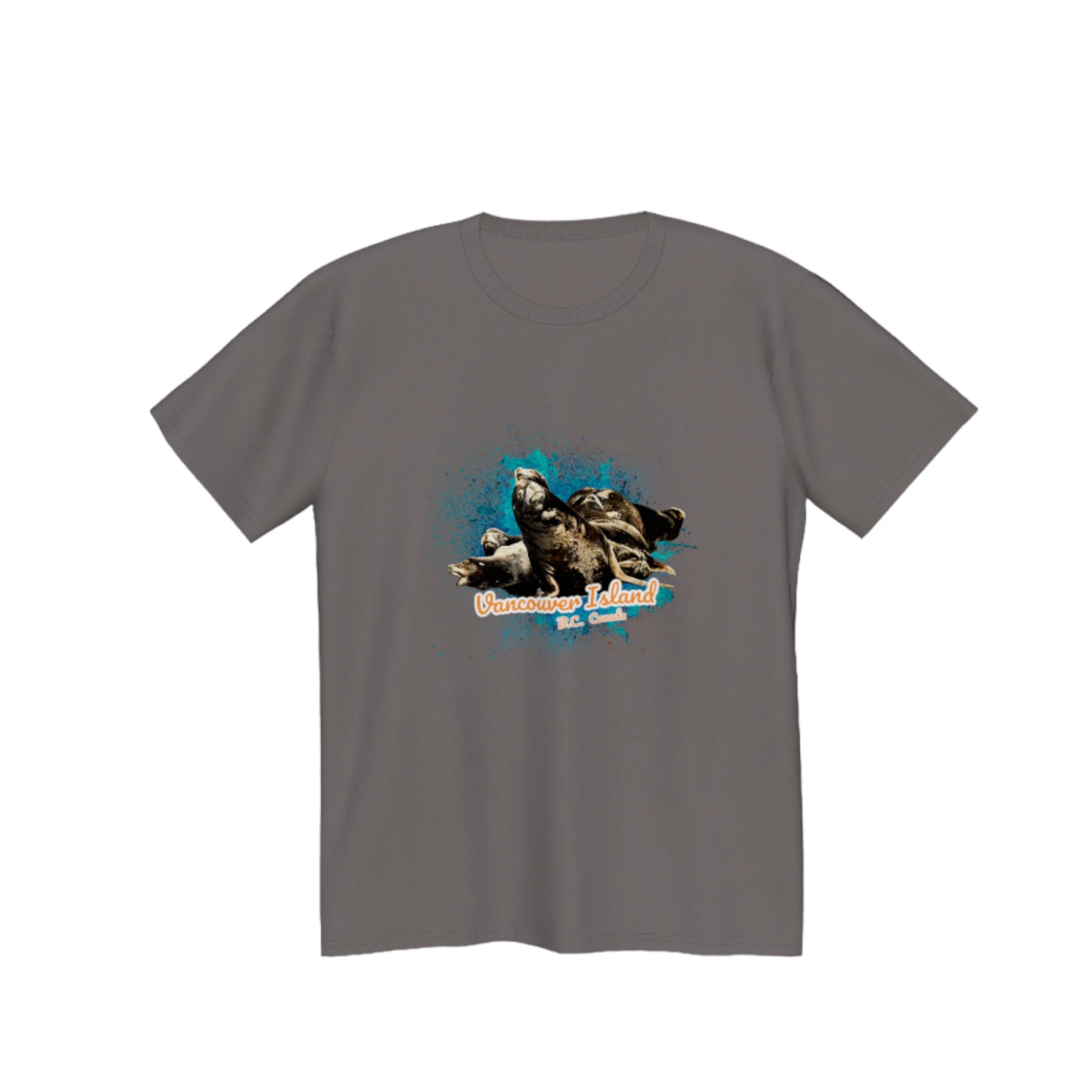 What's Up? Sea Lions Vancouver Island, BC Canada Premium Unisex T-shirt.  The image on the front is of a group of sea lions on a log raft.  by van isle goddess dot com